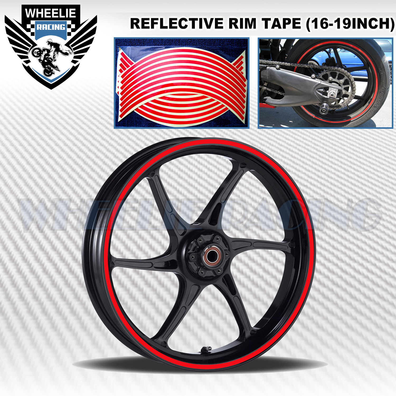 Universal Reflective Motorbike 17/"-19/" Rim Stripe Wheel Tape Decal Stickers New